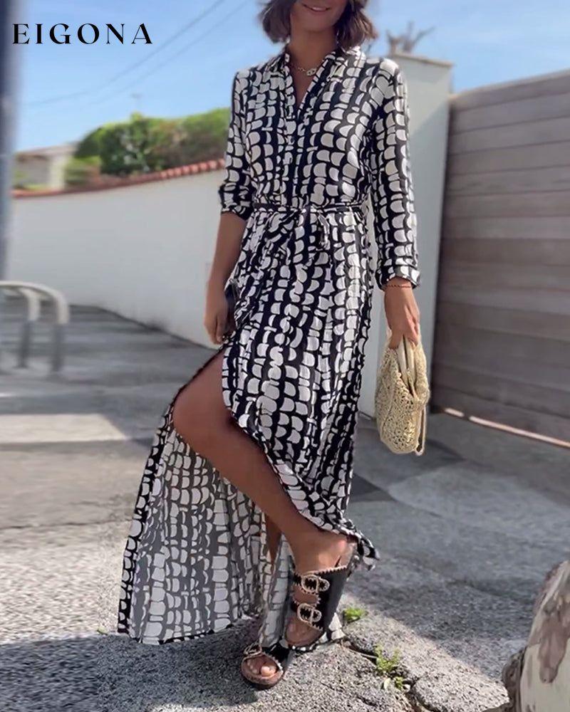 Lace-up slit casual printed dress casual dresses spring summer