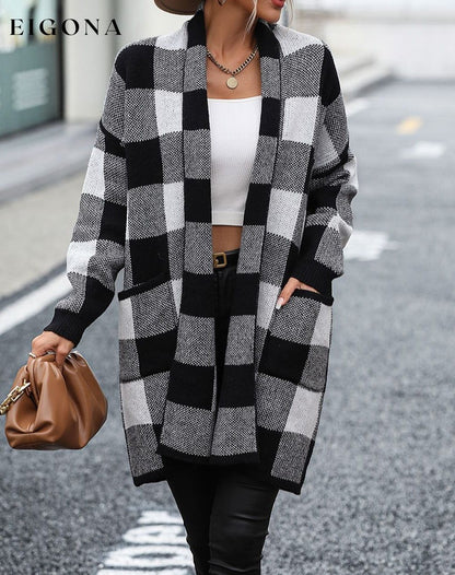 Plaid Dropped Shoulder Cardigan with Pocket clothes jacket M&Y Ship From Overseas sweater trend