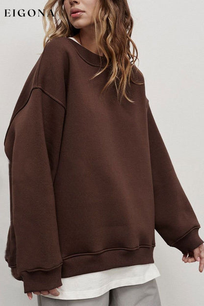 Oversize Round Neck Dropped Shoulder Sweatshirt Chocolate clothes Ship From Overseas Shipping Delay 09/29/2023 - 10/03/2023 trend X.L.J