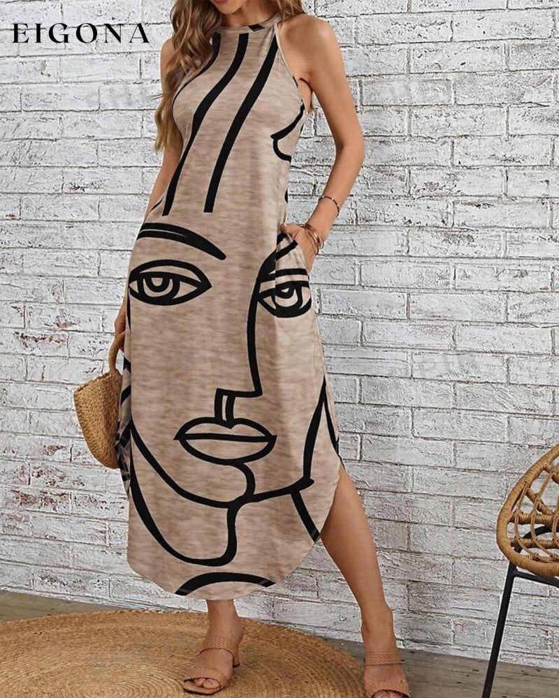 Sleeveless elegant dress with face print casual dresses summer