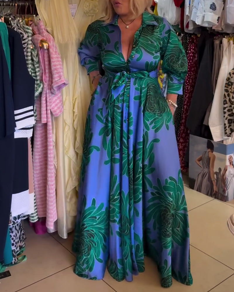 Abito a trapezio con scollo a V e maniche lunghe