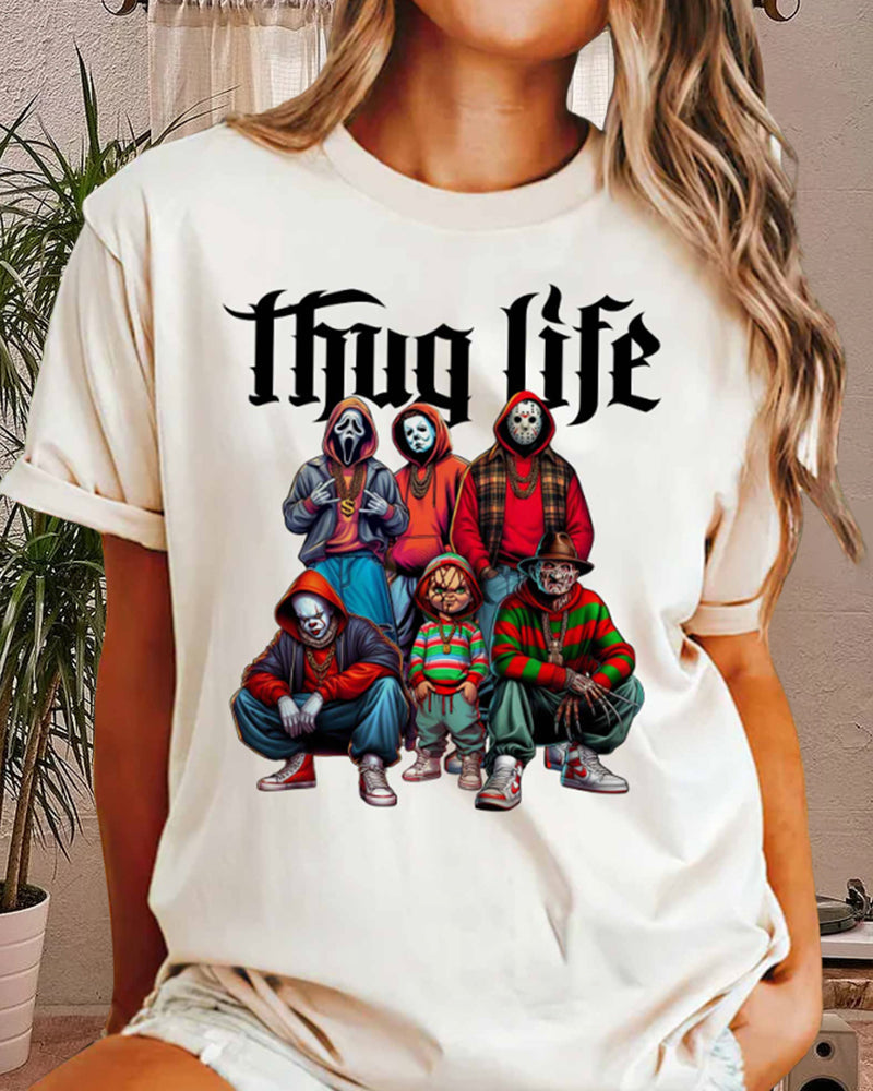 Thug life character letter print t-shirt 2024 f/w halloween spring summer t-shirts