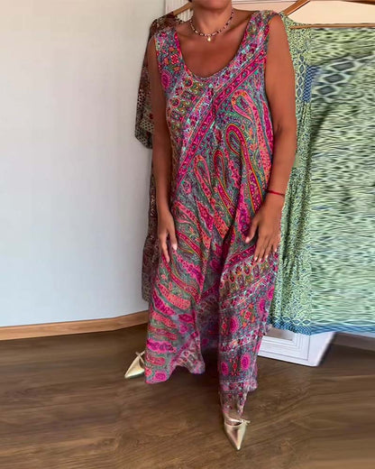 Sleeveless Loose Cashmere Print Dress