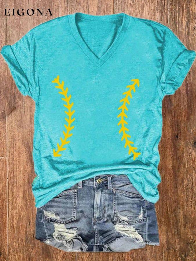 Women's Softball Lover Casual V-Neck Tee ball print