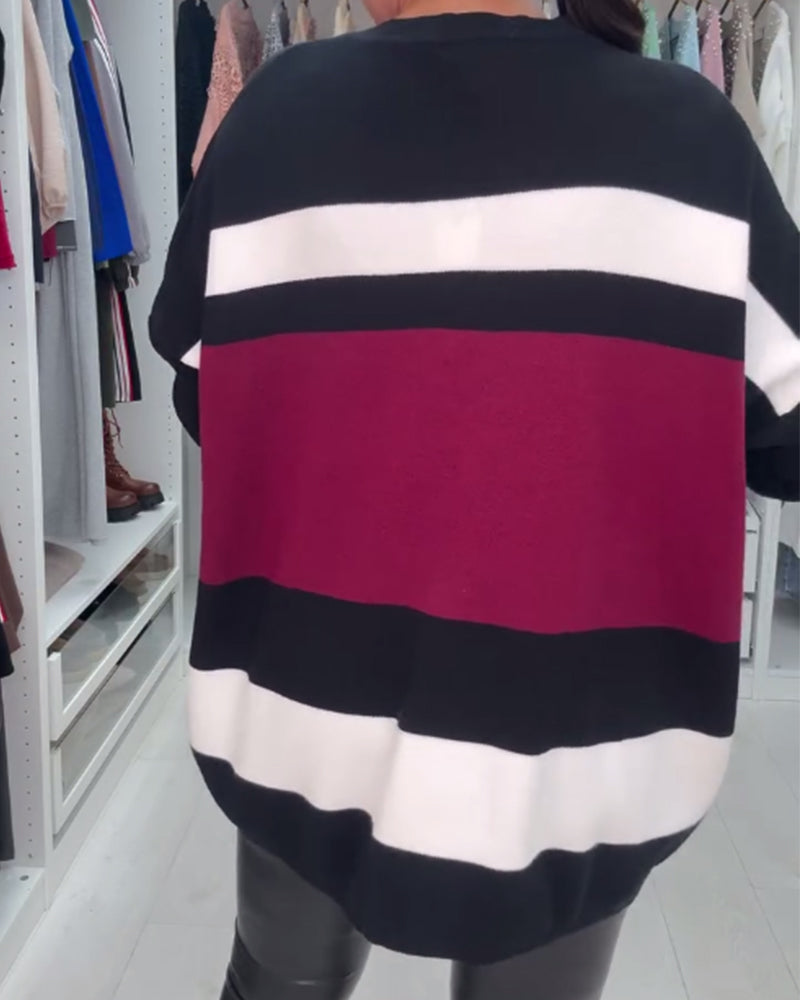 Color block striped loose pullover sweater 2024 f/w pullovers