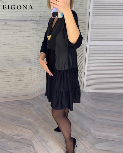 Patchwork V-neck Dress 2023 f/w casual dresses Clothes discount Dresses