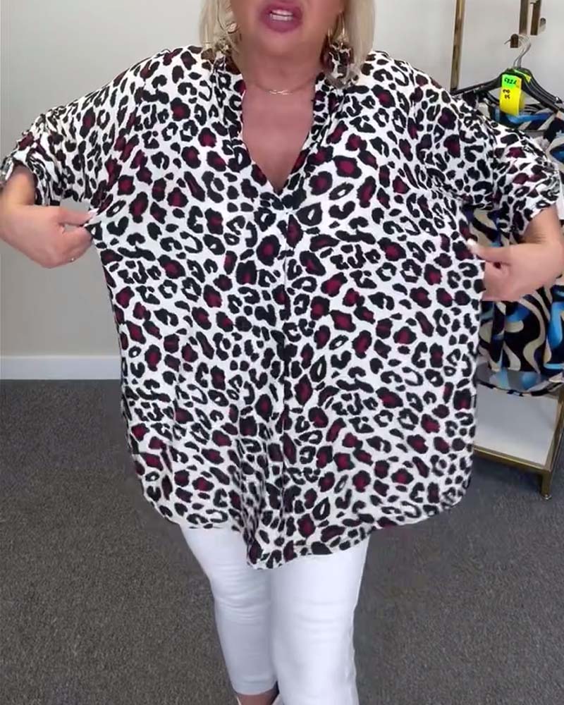 Leopard print loose casual top 2024 f/w blouses & shirts spring