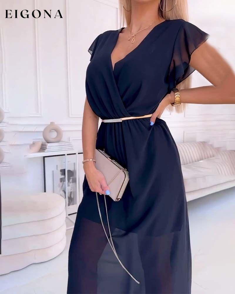 Solid color deep V elegant long dress party dresses summer