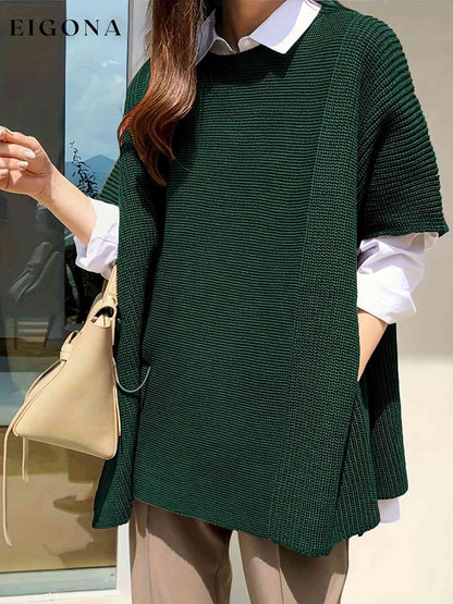 Plus Size Round Neck Slit Short Sleeve Sweater Green clothes M@Z@L Ship From Overseas