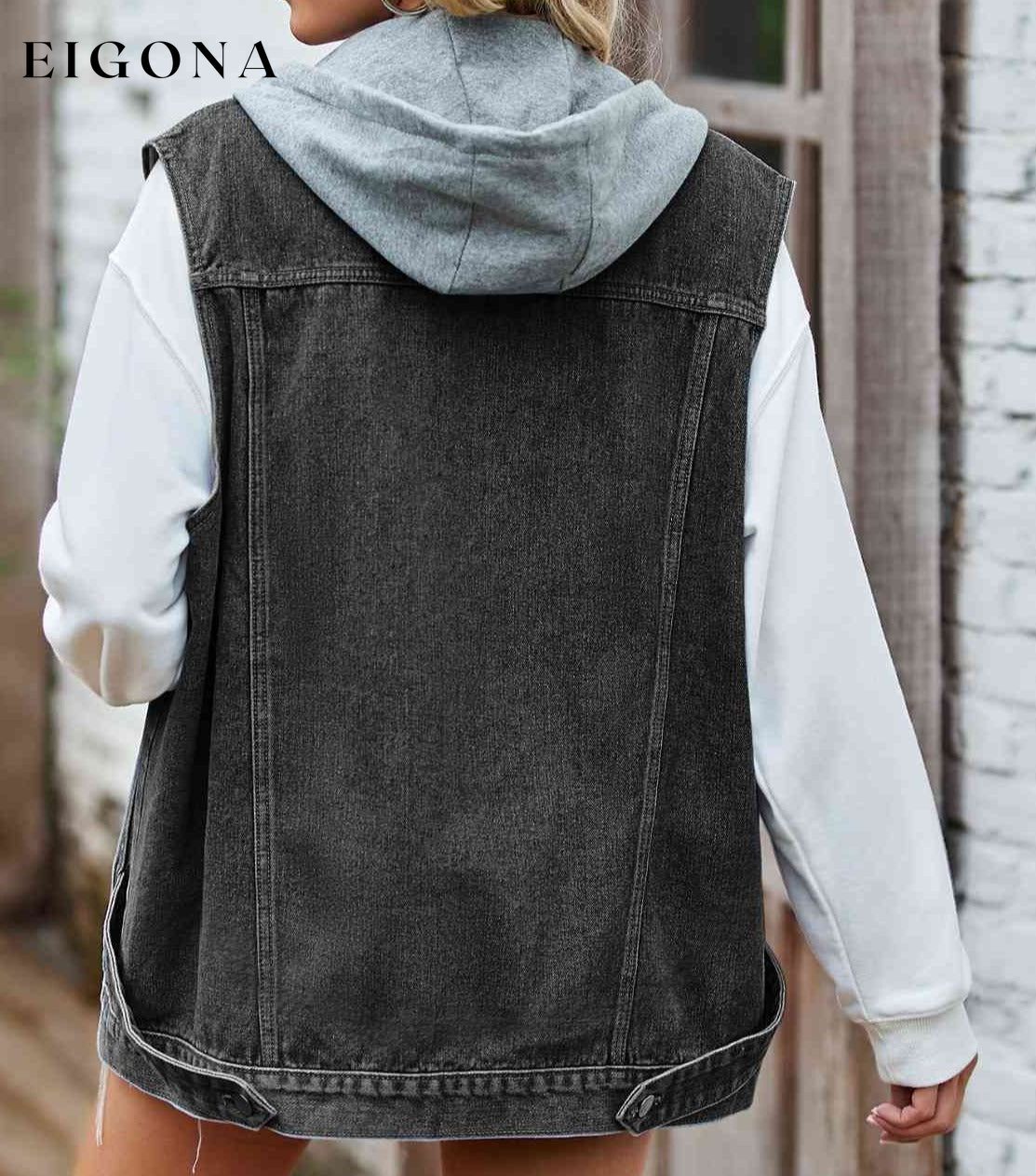 Button Up Sleeveless Denim Jacket with Pockets clothes Manny Ship From Overseas