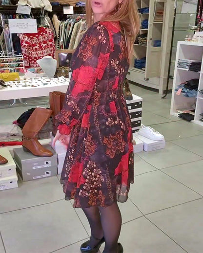 Deep V Sexy Temperament Floral Dress