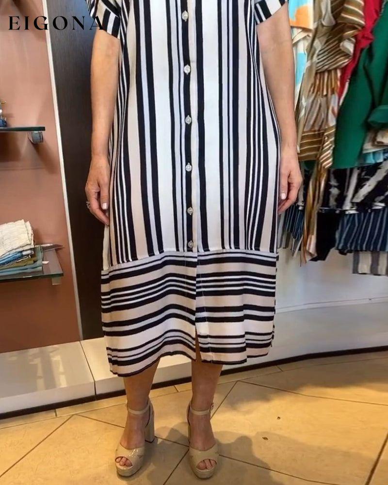 Casual lapels striped dress casual dresses summer