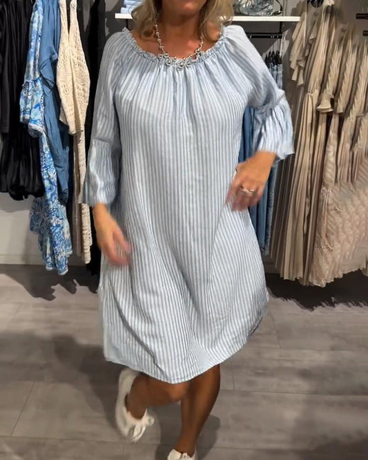 Loose Ruffle Sleeve Striped Dress