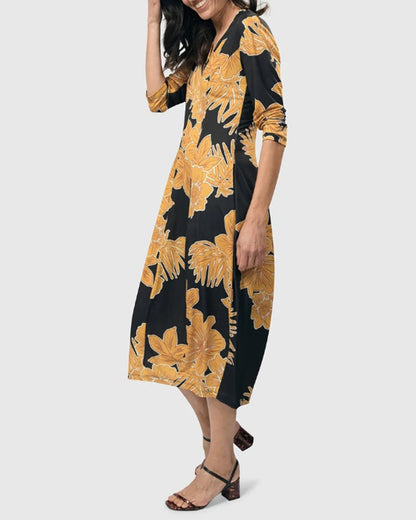 Contrast floral print V-neck elegant dress 202466 casual dresses spring summer