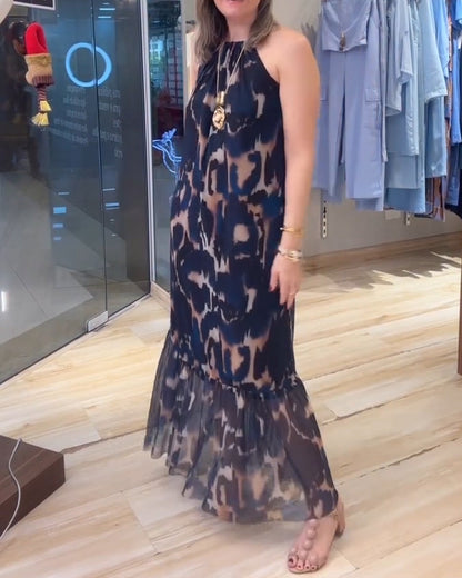 Sleeveless Pleated Printed Dress