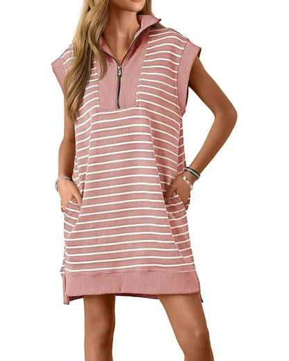 Half-Zip Striped Loose Fit Casual Dress