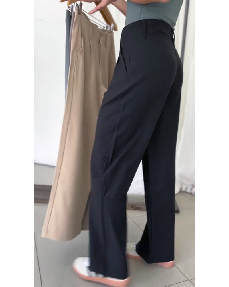 Casual solid color pleated straight pants 2024 f/w pants spring