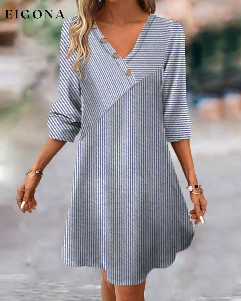 V-Neck Striped Dress with Buttons blouses & shirts spring summer