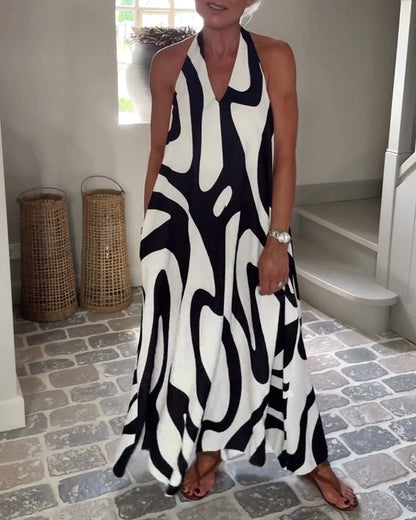 Temperament Halterneck Geometric Long Dress