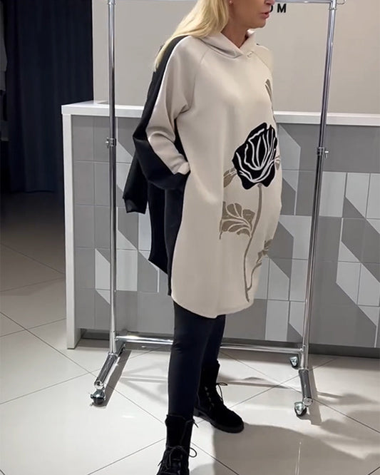 Hooded Color-Block Floral Print Dress