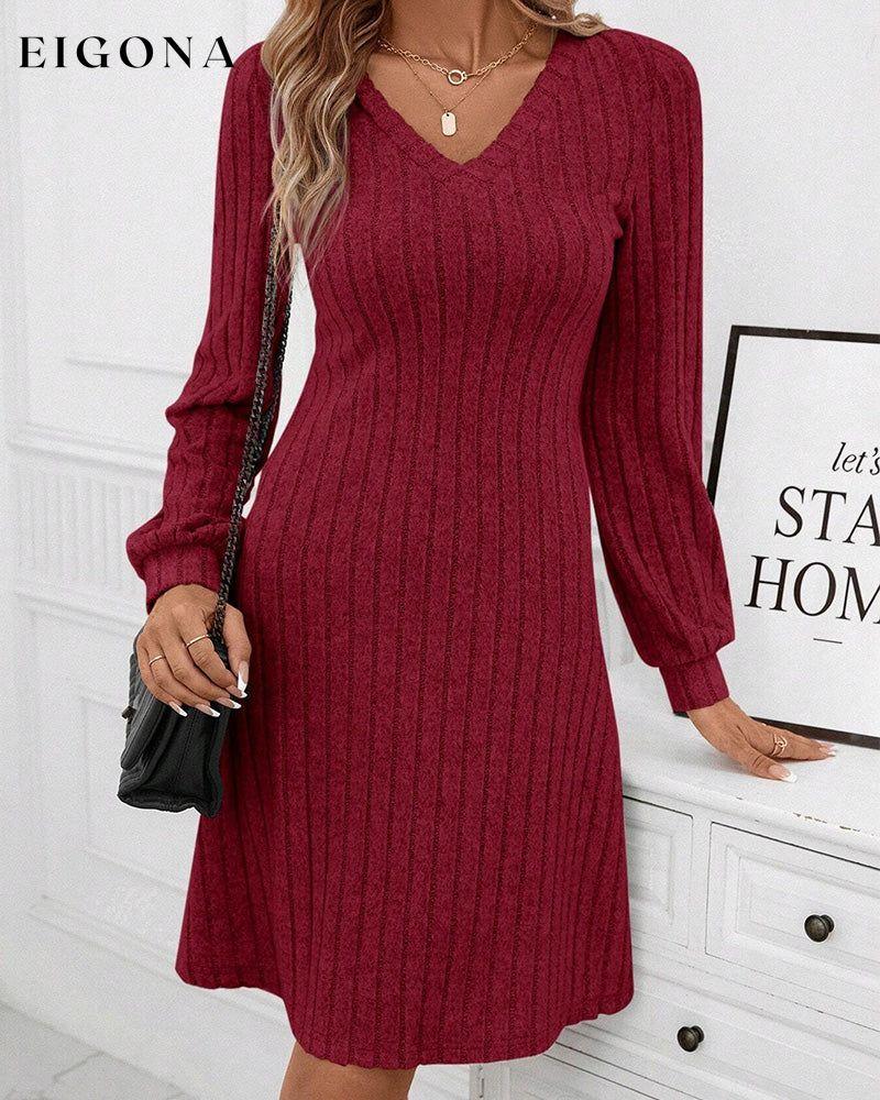 V-neck ribbed solid color dress 2023 f/w 23BF casual dresses Clothes Dresses spring