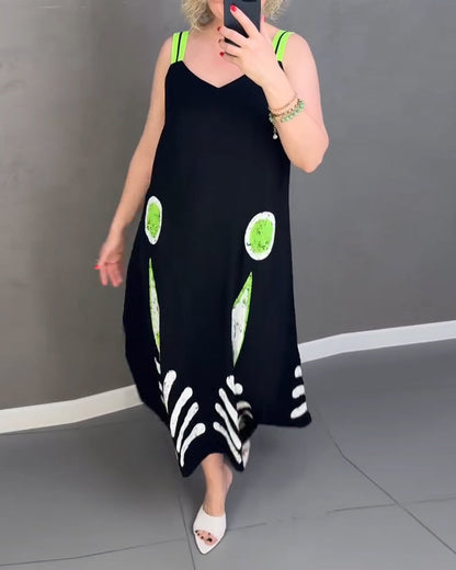 Loose Strap Printed Dress