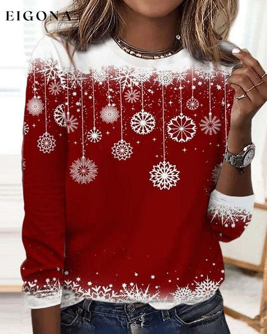 Snowflake print casual top Burgundy 2023 f/w 23BF blouses & shirts christmas Clothes spring