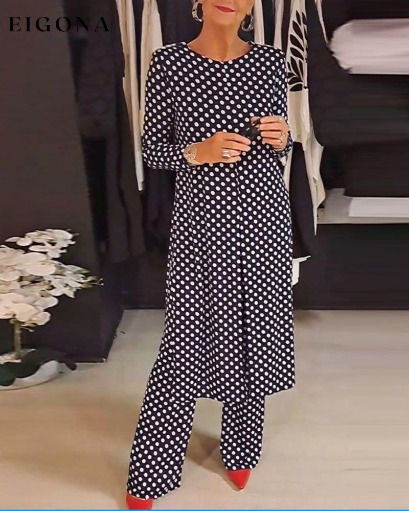 Elegant polka dot slit suit spring summer two-piece sets