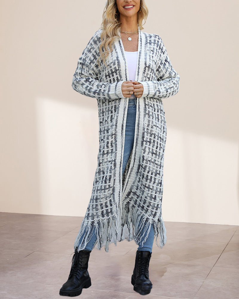 Gentle temperament fringed long cardigan 2024 f/w cardigans