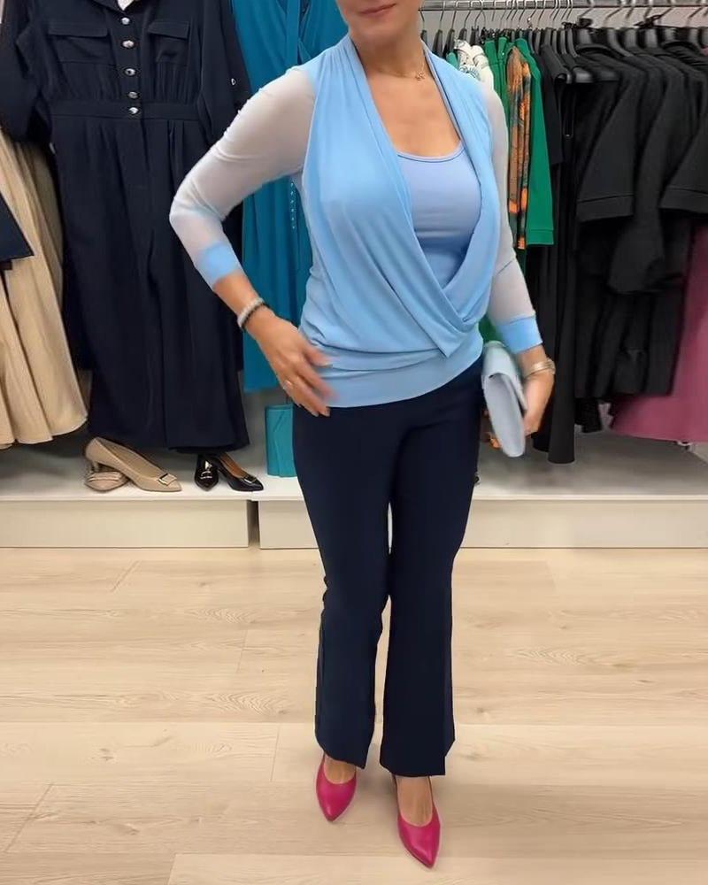 Sheer Cross Collar Blouse