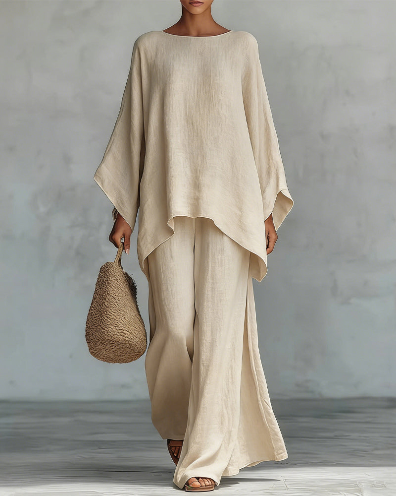 Solid color shirt and wide-leg pants suit