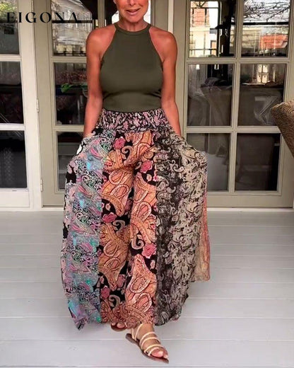 Printed pocket wide leg pants pants spring summer