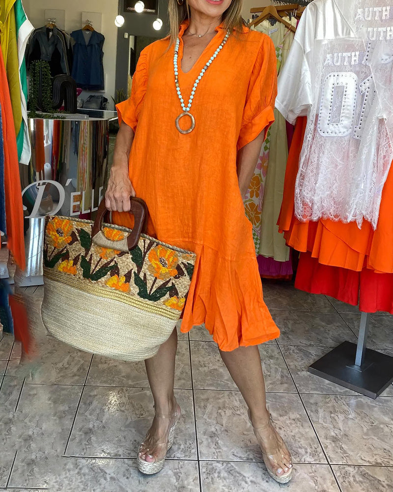 Lässiges A-Linien-Kleid mit kurzen Ärmeln und Revers