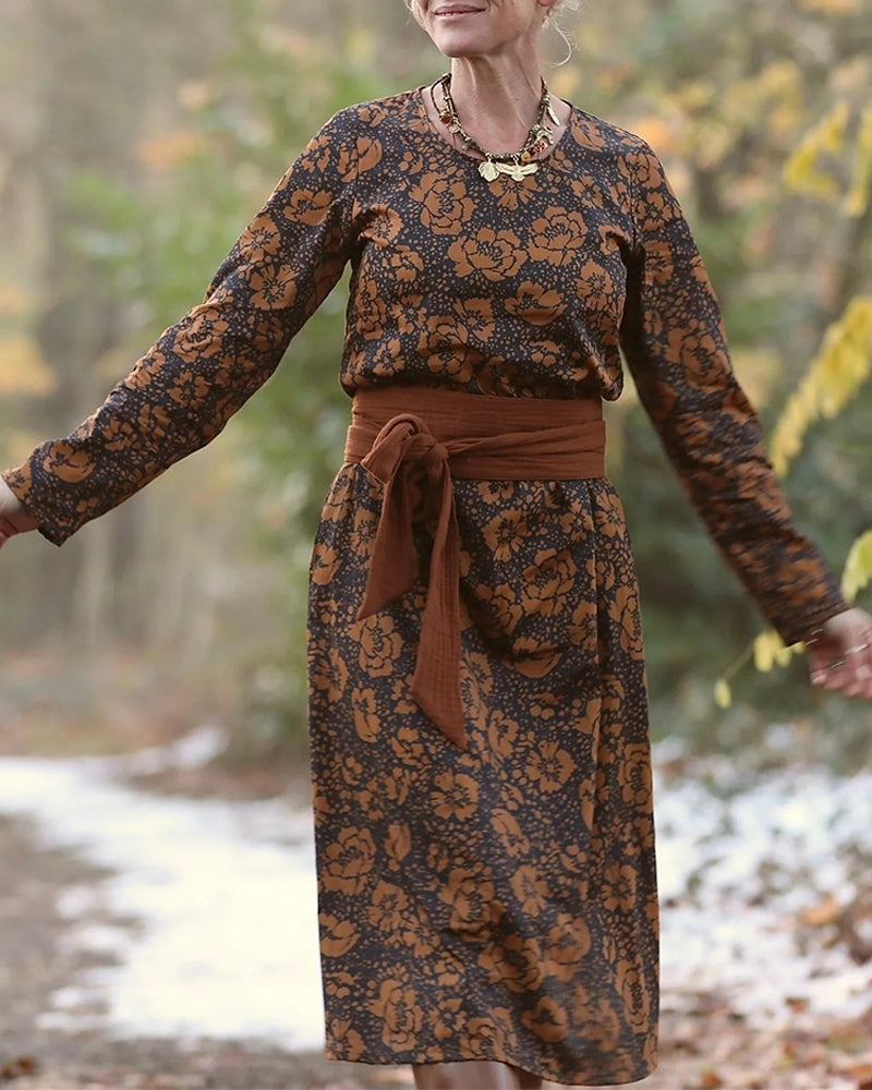 Floral Print Round Neck Loose Dress