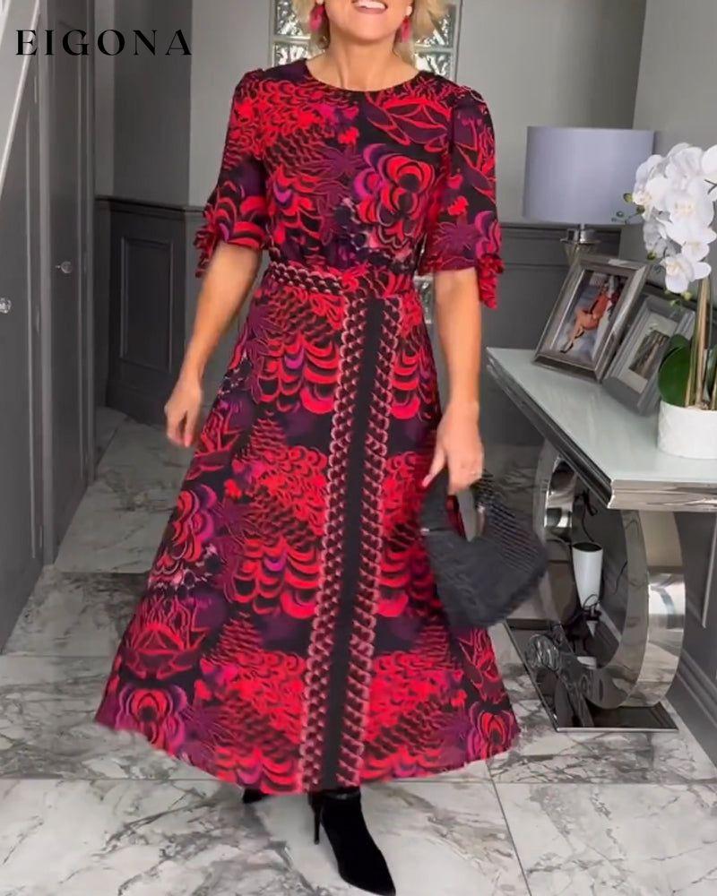 Floral print round neck elegant dress casual dresses spring summer