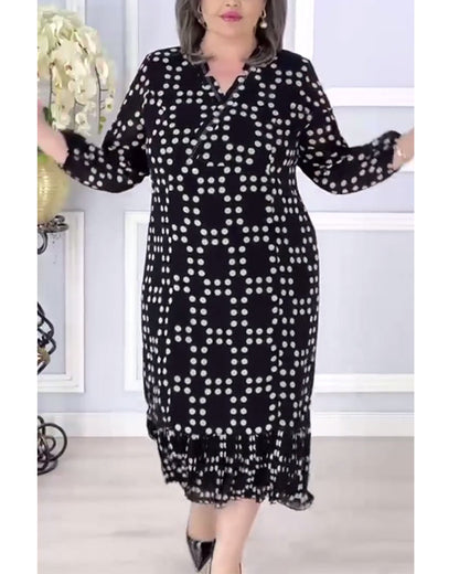 Elegant polka dot print V-neck nine-quarter sleeves dress casual dresses spring summer