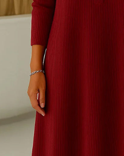 Long-Sleeved Loose-Fitting Ribbed Dress