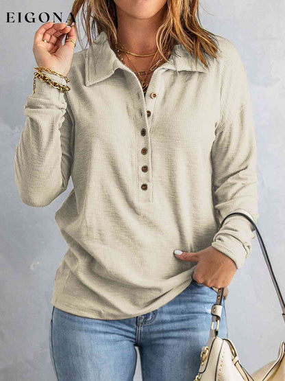 Collared Neck Half Button Top clothes Ship From Overseas Y@S@M