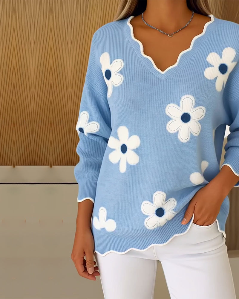 Jacquard V-Neck Fashionable Pullover