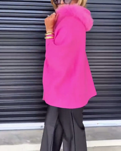 Fashion Solid Color Fur Collar Coat