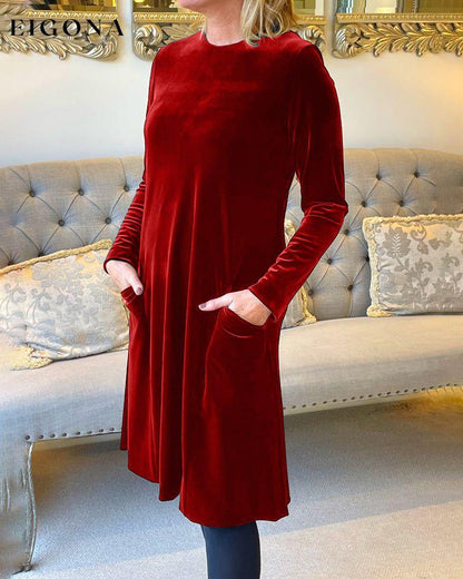 Pocket Velvet Round Neck Dress 2023 f/w 23BF casual dresses Clothes Dresses