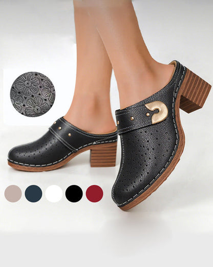 Covered Toe Chunky Heel Slip-On Sandals