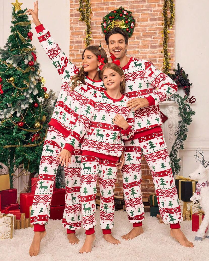 Christmas Themed Print Warm Long Sleeve Pajama Sets 2024 f/w Christmas matching family outfits two-piece sets