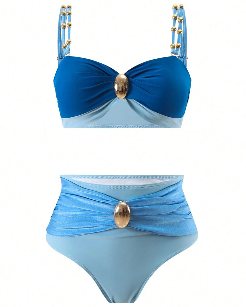 Contrast Color Metal Decorative Buckle Sexy Bikini