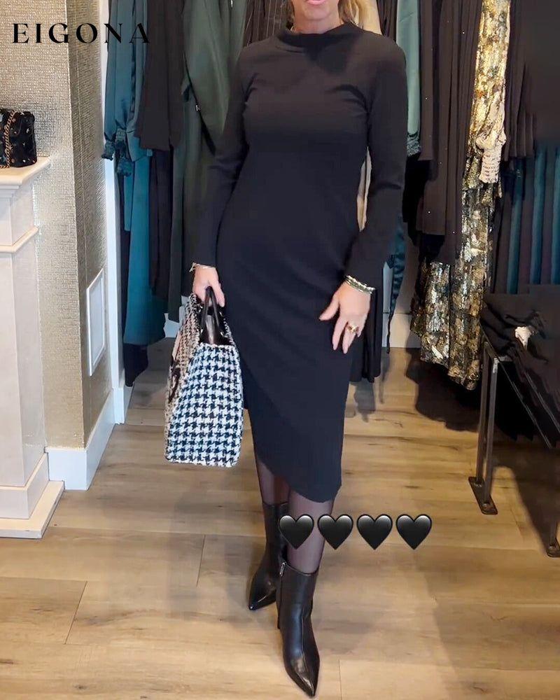 Elegant solid color dress with side slit Black 2023 f/w 23BF casual dresses Clothes Dresses spring