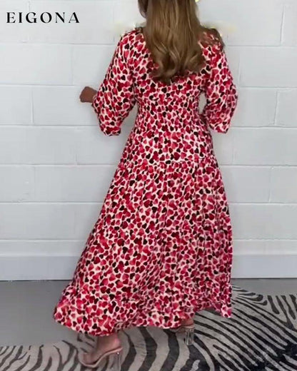 Heart print deep V waist dress casual dresses spring summer