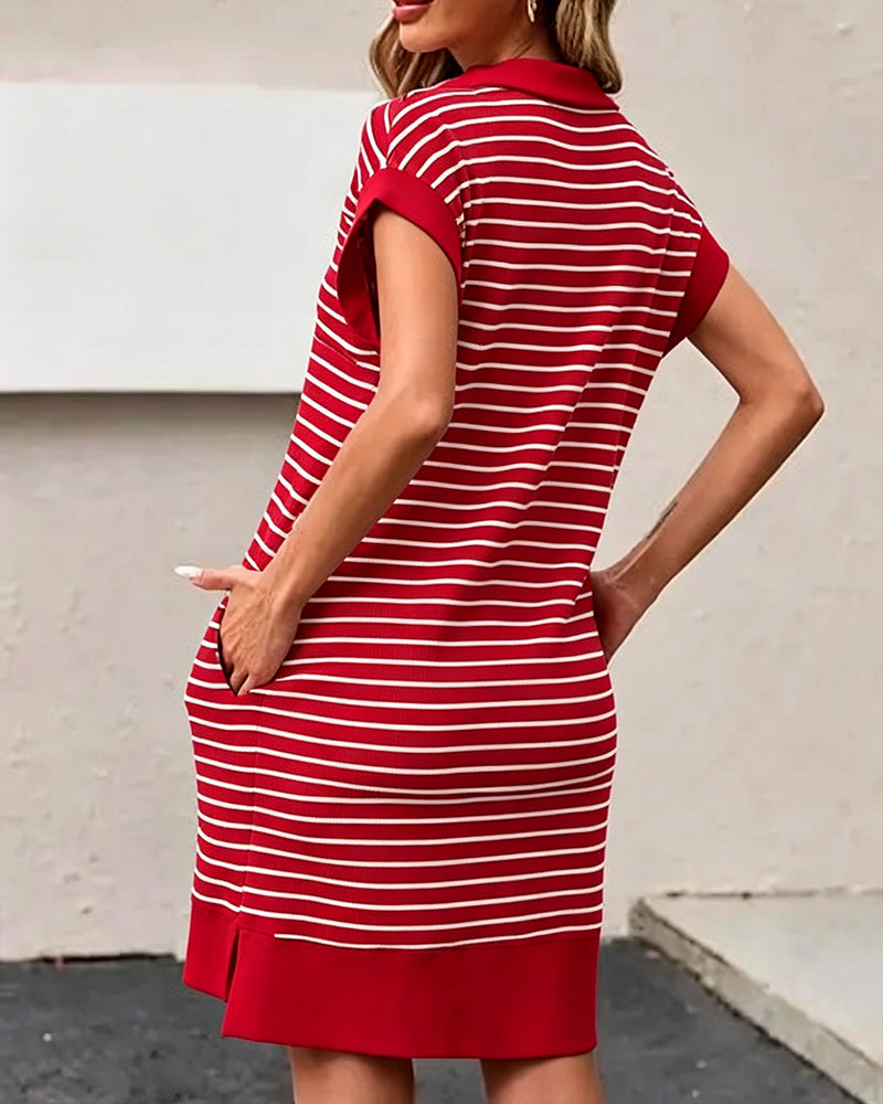 Half-Zip Striped Loose Fit Casual Dress