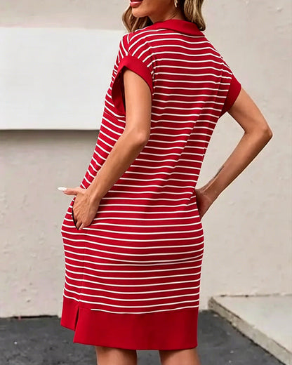 Half-Zip Striped Loose Fit Casual Dress