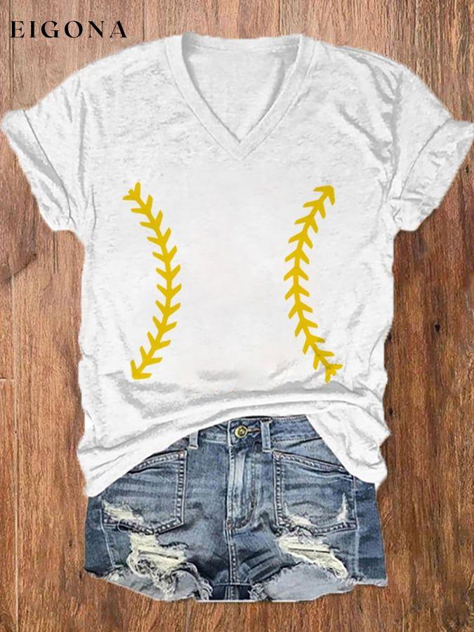 Women's Softball Lover Casual V-Neck Tee ball print