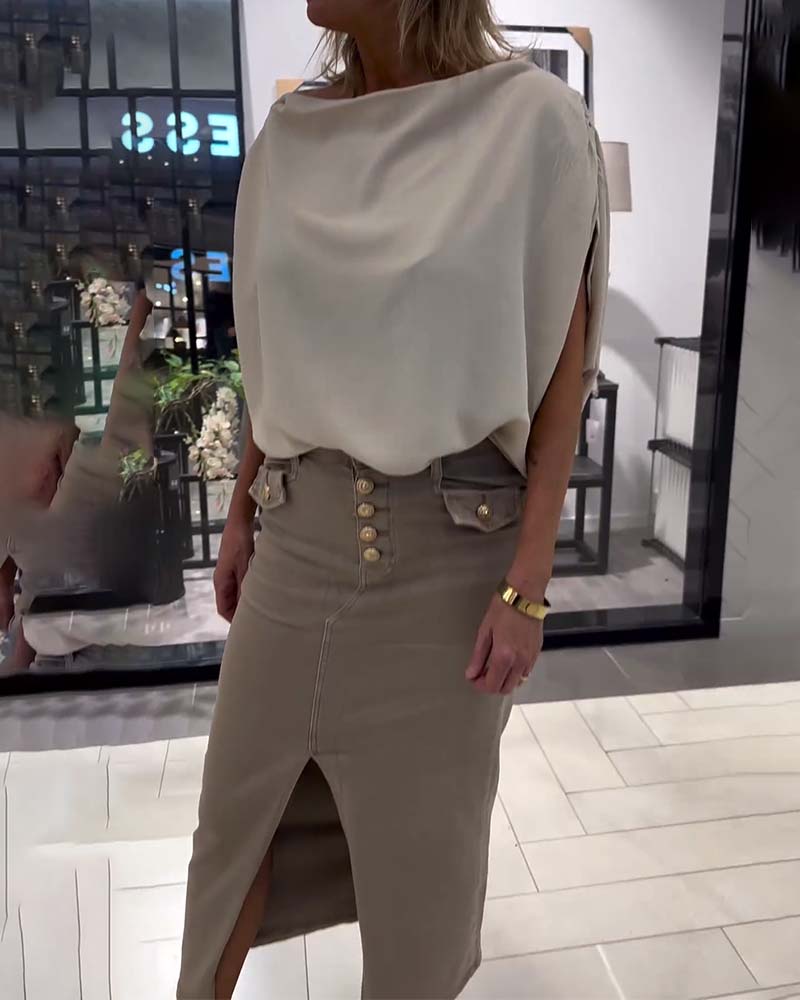 Solid color slit sleeve casual blouse blouses & shirts summer